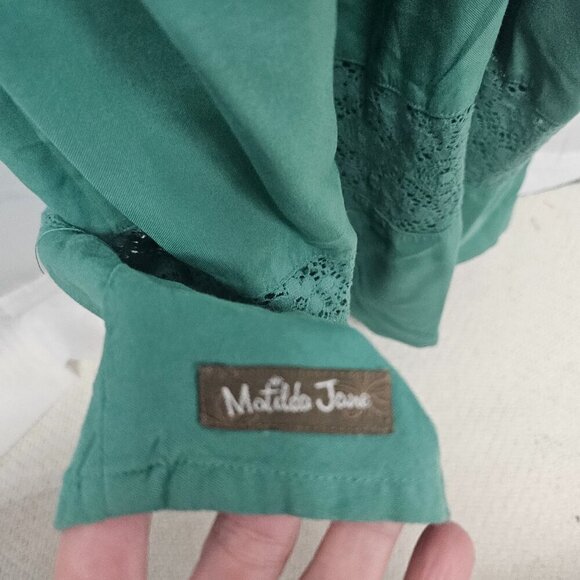 Matilda Jane Green Sleeveless Maxi Dress Crochet Pintuck Boho Prairie L - Picture 8 of 12